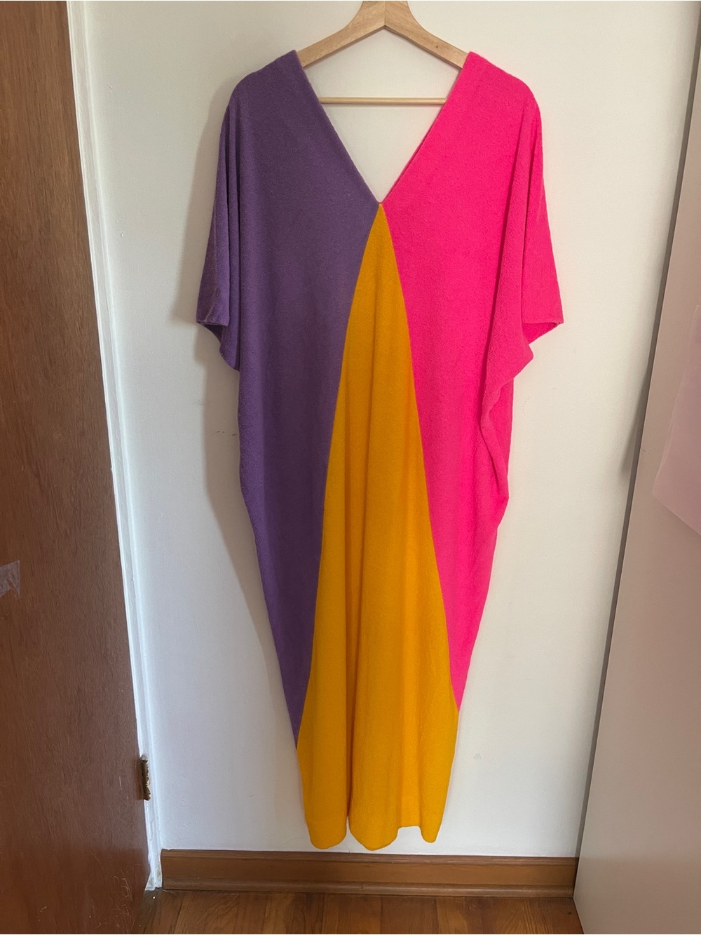 1970sVintage Colorblock Caftan Lucie Ann Swim Coverup in Purple, Pink & Gold